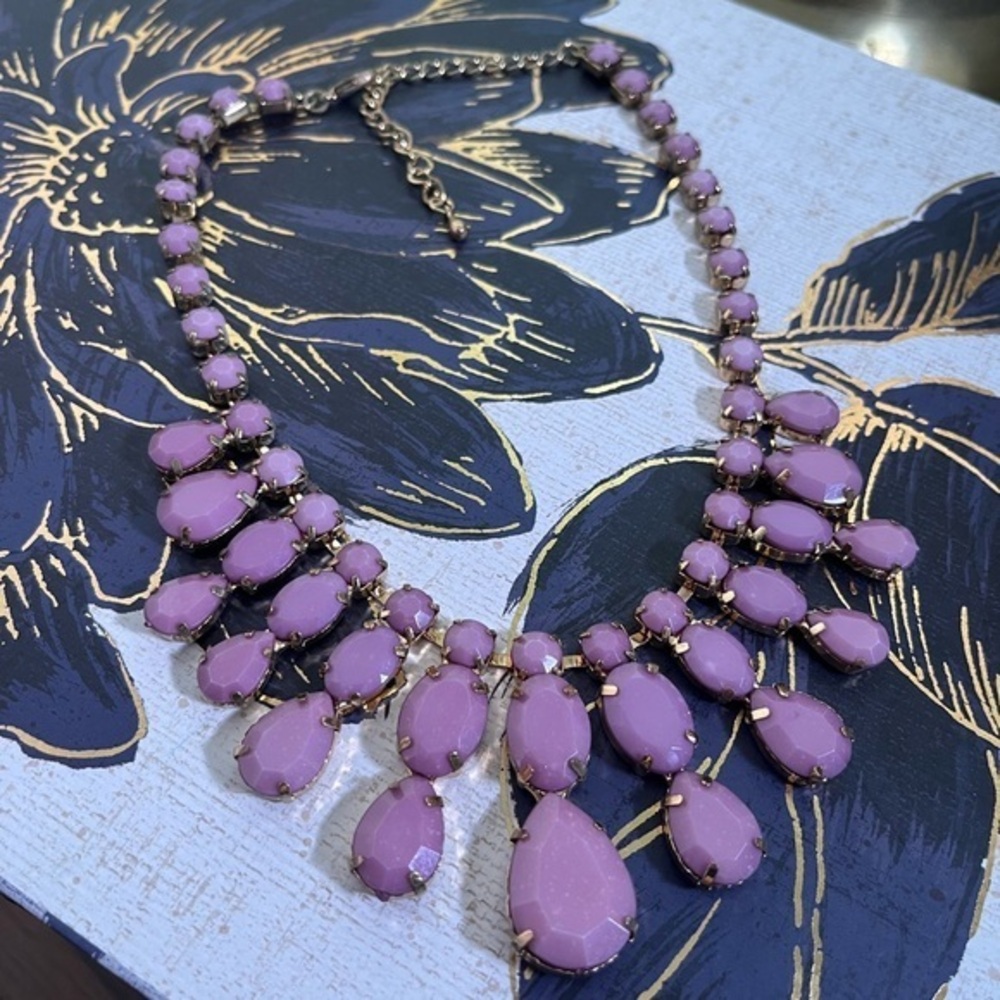 Estate Y2K Pink purple Acrylic and Gold Tone Metal Statement Necklace